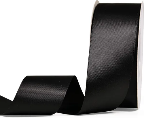 YAMA Cinta de satén de doble cara, 1 1/2 pulgadas, 25 yardas para envolver regalos, color negro