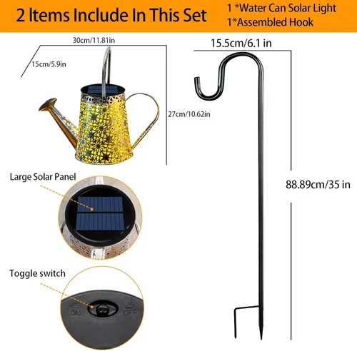 Vista 3 de VOOKRY - Regadera solar con luces, linternas solares grandes para colgar al aire libre, impermeable, decoración de jardín para el patio, césped