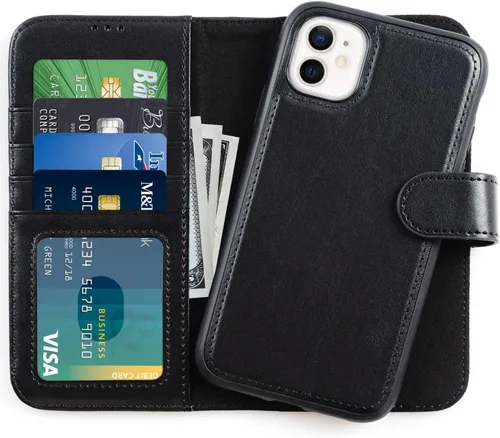 LUMARKE Funda tipo cartera diseñada para iPhone 11 – Funda desmontable con tapa – Bloqueo RFID con 4 ranuras para tarjetas – Soporte magnético de