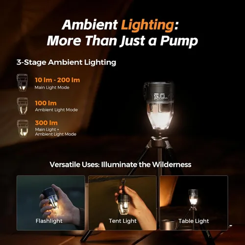 Vista 4 de FLEXTAILGEAR Max Pump 3 Air Pump for Inflatables, 5Kpa Portable Air Pump, 500L/min Air Mattress Pump with Camping Light, Electric Pump for