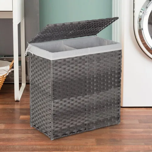 Vista 7 de Paylesshere Cesta de lavandería tejida a mano 90L110L cesta plegable de ratán con tapa, 2 bolsas extraíbles y 6 bolsas de lavandería, cesta de ropa
