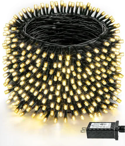 Vista 21 de Guirnalda de luces LED, 264 pies, 800 luces, exteriores e interiores, temporizador, función de memoria, 8 modos, cable verde, impermeable, árbol