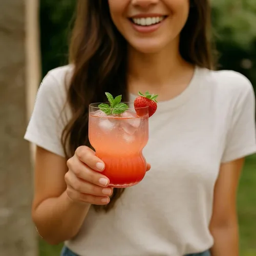 Vista 2 de Oojami Paquete de 40 copas de vino sin tallo, vasos de plástico irrompibles de 12 onzas con diseño ondulado, elegantes vasos desechables para bodas