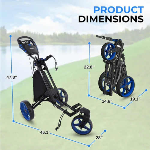 Vista 7 de SereneLife Golf Push Pull Cart – Lightweight, Foldable, Bag Holder with Adjustable Handle, Caddy Accessories, Compact Folding Golf Trolley for Travel