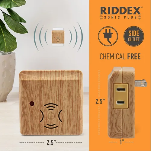 Vista 2 de Riddex Sonic Plus - Repelente ultrasónico de plagas, enchufe con salidas para uso en interiores, repelente de insectos - Repelente de insectos