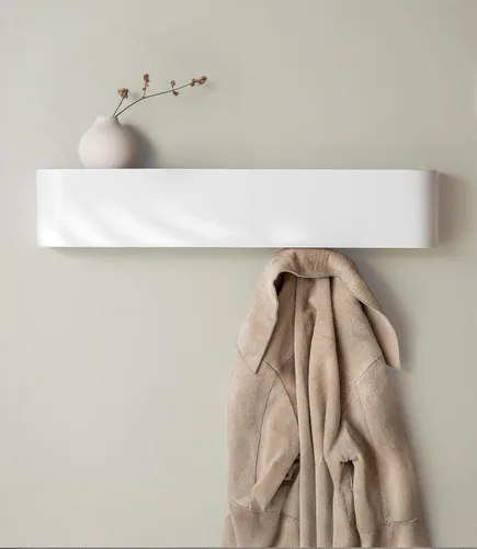 Vista 13 de Kazai. Perchero de pared 'Toke' – Perchero de diseño moderno con ganchos ocultos de pared – Perchero de panel de chapa de madera maciza – Roble