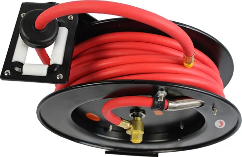 Vista 6 de CRAFTSMAN Compresor de aire, 20 galones, 1.8 HP, herramientas de aire sin aceite, rojo y MaxWorks 80720 carrete retráctil de rebobinado automático