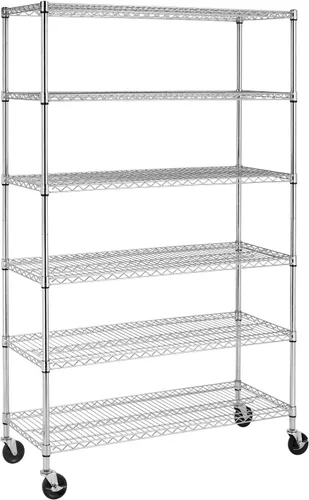 Vista 12 de BestOffice Estantes de almacenamiento de alambre de 6 niveles con ruedas 18x48x82 Cromo Estantes ajustables Estante de metal resistente