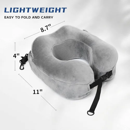 Vista 4 de Almohada de viaje con capucha de espuma viscoelástica para el cuello, almohada para la cabeza, soporte para la barbilla, avión, automóvil, oficina