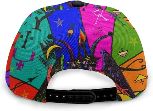 Vista 5 de antkondnm Abstract Pattern On Occult Theme Flat Bill Brim Cap, Cool Hip Hop Trucker Hat Men Women Adjustable Baseball Caps