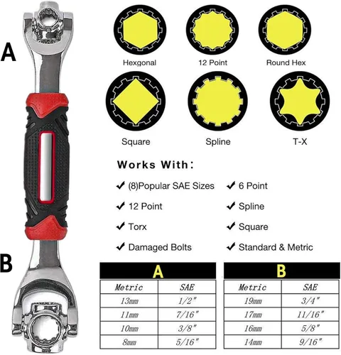 Vista 4 de Llave Universal 52 en 1 Llave de Vaso Herramienta de Llaves Multifunción con Cabezal Giratorio de 360°, Herramienta de Llave para Hogar y Reparación