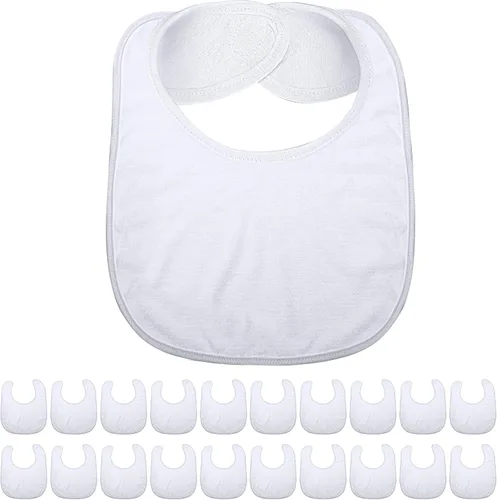 Vista 7 de Geyoga 20 baberos blancos de sublimación para decoración de bebé, lavables y reutilizables, de tela, baberos