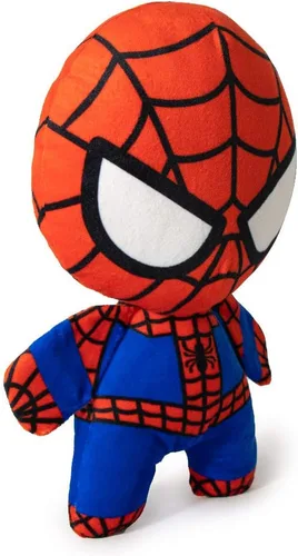 Vista 2 de Llavero de hebilla para perro, Marvel, juguete de peluche con chirriador de Spider Man en pose Kawaii de pie, multicolor, 20,32 cm x 15,24 cm