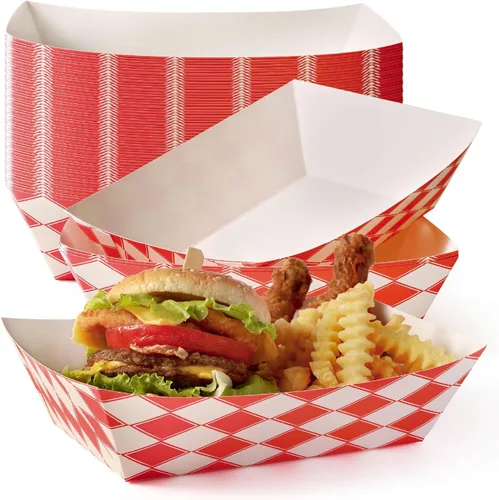 Vista 8 de Fit Meal Prep Paquete de 125 bandejas de papel de 5 libras para alimentos desechables de alta resistencia, bandeja de nachos marrón kraft