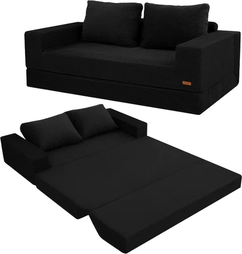 Vista 37 de COMAX Sofá cama futón, sofá cama plegable 4 en 1 con reposabrazos en forma de L, silla plegable convertible, colchón plegable para sala de estar