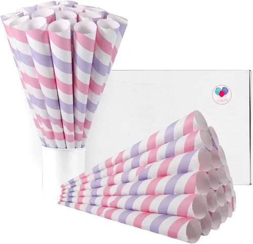 Vista 9 de Conos de algodón de azúcar, paquete de 30 unidades pastel para bebé, conos de papel multicolor de Candy Park para máquinas de algodón de azúcar