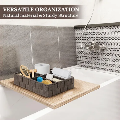 Vista 3 de Cesta de mimbre tejida a mano cesta de mimbre de plástico con divisor para organizar el almacenamiento de papel higiénico, cestas pequeñas