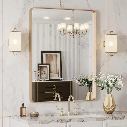 Vista 56 de LOAAO 20x16 Pulgadas Espejo de Baño con Marco de Metal Negro para Pared, Espejo de Tocador de Baño de Estilo Granja, Espejo Grande Rectangular