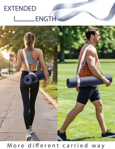 Vista 4 de Correa para esterilla de yoga con clip de mosquetón, soporte ajustable para esterillas de yoga, gris plateado [alfombrilla no incluida]