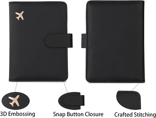 Vista 4 de Melsbrinna Funda de cuero prémium para pasaporte, impermeable, con bloqueo RFID, cartera de viaje con soporte para bolígrafo, bonito libro