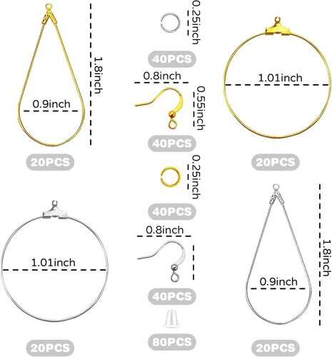 Vista 2 de Kit de fabricación de aretes con 740 piezas de accesorios para aretes con aros de cuentas, ganchos, anillos de salto, cierres de aro para aretes