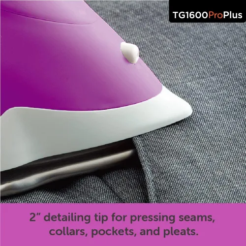 Vista 6 de Oliso TG1600 Pro Plus SmartIron de 1800 vatios con elevación automática Plancha de vapor con suela de flujo de cerámica de diamante (orquídea) +