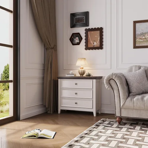 Vista 4 de BOSHIRO Cómoda de granja de 3 cajones para dormitorio - 31.5" de ancho 3 cajones de almacenamiento como mesita de noche o cómoda de pie