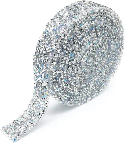 Vista 8 de Dowarm Cinta de diamantes de imitación de 3 yardas, rollo de cinta de diamantes de imitación, envoltura de malla con diamantes de imitación Plata