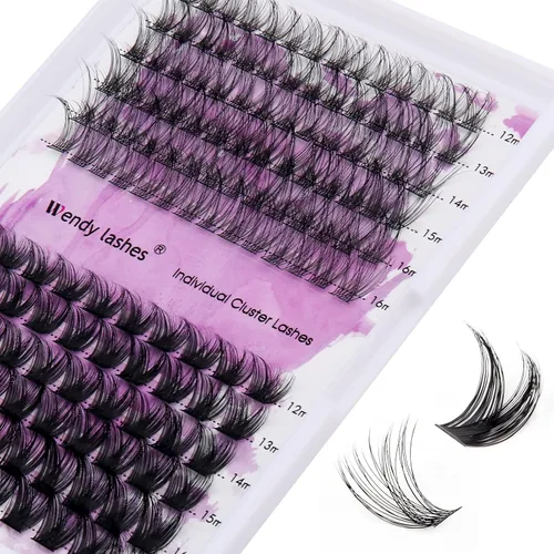 Vista 22 de Extensiones de pestañas individuales en racimo 30D/40D, pestañas naturales mixtas, rizado C/D, 0.07 mm, negro mate, suaves, 16-20 mm, para colocar