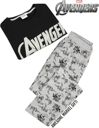 Vista 2 de The Avengers - Conjunto de pijama y camiseta para hombre con logotipo de Marvel, Negro