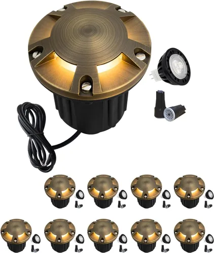 Vista 22 de MALORY Luces de Paisaje de Bajo Voltaje, (4.6''A) Cubierta Superior de Latón 12V Luces Empotradas en el Suelo para Exteriores, Iluminación LED