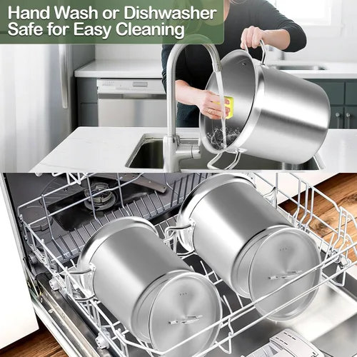 Vista 5 de Olla de acero inoxidable con tapa, olla grande de 20 cuartos de galón, olla resistente de tres capas de grado comercial y ollas para hervir, cocinar