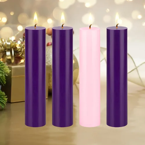Vista 7 de Mega Candles Juego de 4 velas de Adviento de Navidad sin perfume, vertidas a mano, velas redondas de cera de alta calidad de 2 x 9 pulgadas