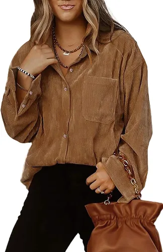 Vista 2 de Astylish - Camisas de pana para mujer, blusa informal de manga larga con botones