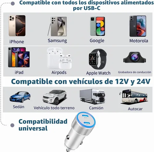 Vista 9 de Apple MFi Certified Retractable Car Charger, 120W PD/QC USB C Car Charger Linocell 4 in 1 Car Phone Charger Type C Fast Charging Cigarette Lighter