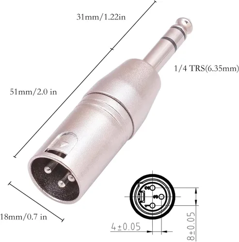 Vista 3 de Paquete de 4 adaptadores 1/4 a XLR, TRS a XLR de 1/4 pulgadas (2 pares), 2 piezas macho a macho y 2 piezas macho a hembra, equilibrado de cuarto