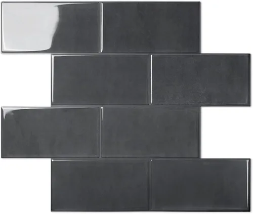 Vista 15 de STICKGOO Azulejos de Subway de 10 Hojas para Despegar y Pegar para Salpicadero, Azulejos de Vinilo Autoadhesivos Negros para Pared, Salpicadero