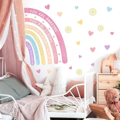 Vista 7 de Calcomanías de pared de acuarela arcoíris para despegar y pegar, eres calcomanías de paredes inspiradoras para guardería, decoración de pared