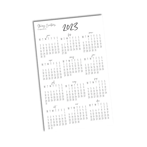 Mini 2023 Monday Start Calendar Stickers for Journals, Planners, Year-at-a-Glance Calendars (White Matte)