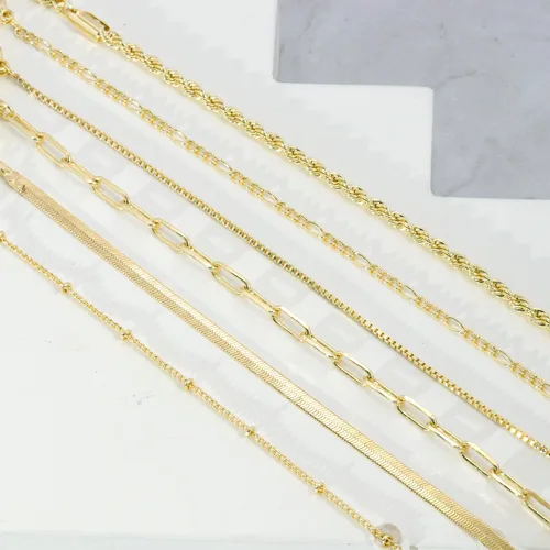 Vista 6 de Pulseras de oro para mujer, pulseras de oro real de 14 quilates, no se deslustra, modernas pulseras fígaro con clip de papel de espiga para mujeres