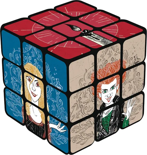 Vista 4 de Disney Hocus Pocus Rubik's Cube Cubo coleccionable de rompecabezas con personajes – Winifred, Sarah, Mary, Binx, Billy Butcherson y Black Flame
