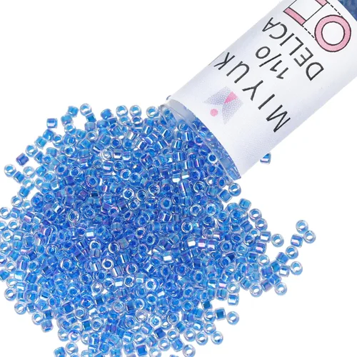 Miyuki Cuentas de semillas Delica – Tamaño 11/0 (0.063 in), DB0077, forrado azul AB, 0.25 oz, aprox. 1440 cuentas, fabricado en Japón