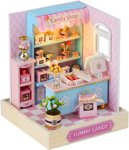 Vista 16 de Kit de casa de muñecas en miniatura Kisoy con muebles, kit de casa de madera 3D para bricolaje con cubierta antipolvo, juguetes de casa pequeña