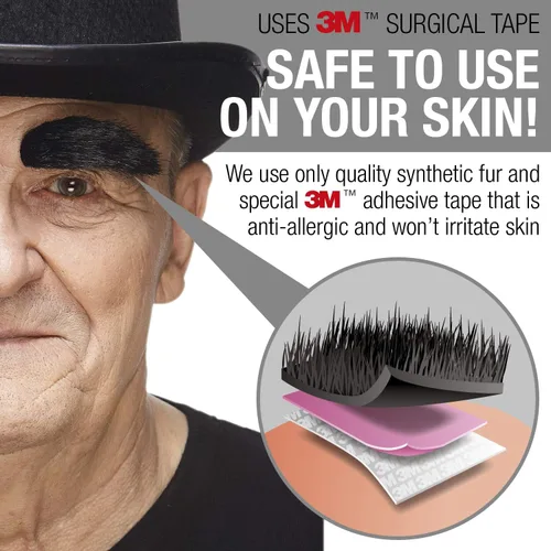 Vista 2 de Mustaches Cejas falsas autoadhesivas, novedosas, cejas tupidas y cabello facial falso Mustaches de doble cara 3M autoadhesivo para barbas falsas