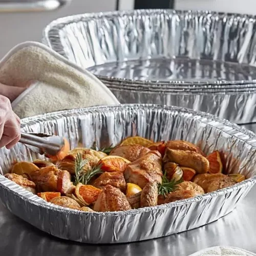 Vista 88 de Sartenes de aluminio extra grandes desechables y duraderos para pavos, forma ovalada para pollo, carne, pechuga, asado, horneado, reciclable junto
