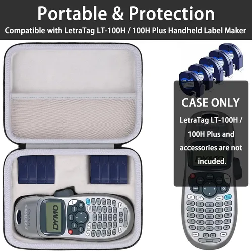 Vista 5 de khanka Estuche rígido de transporte para DYMO LetraTag LT-100H / 100H Plus - Bolsa protectora de almacenamiento de viaje para DYMO LT100H, cinta