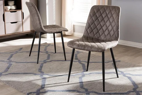 Vista 2 de Baxton Studio Nicolle Mid-Century - Silla de comedor tapizada de tela marrón claro