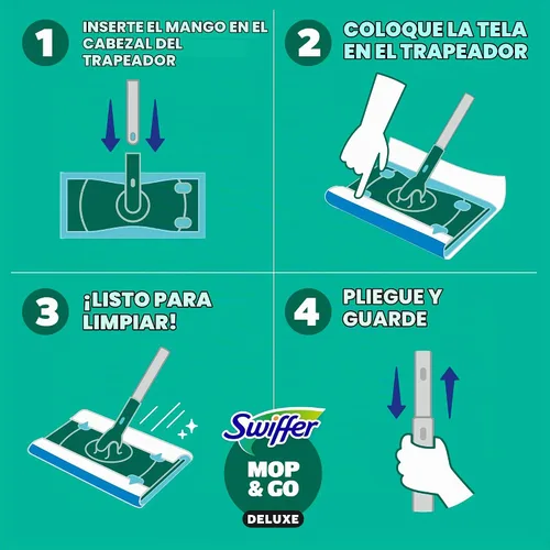 Vista 11 de Swiffer Kit de iniciación de lujo para el cabello con poste plegable, 9 paños secos con imán para el cabello, 2 paños húmedos adicionales para mopa