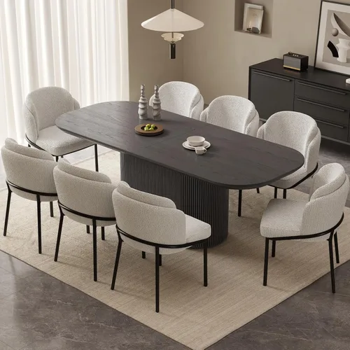 Vista 15 de Mesa de comedor ovalada de 86 pulgadas con 8 sillas, juego de mesa de cocina moderno, mesa de comedor rectangular de lujo, mesa de comedor