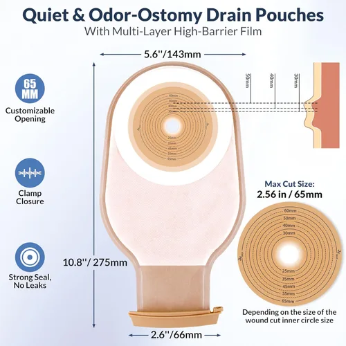 Vista 4 de 100 bolsas de colostomía, suministros de ostomía de 15 a 2.559 in, bolsas de ostomía de una sola pieza, bolsas drenables con cierre para el cuidado